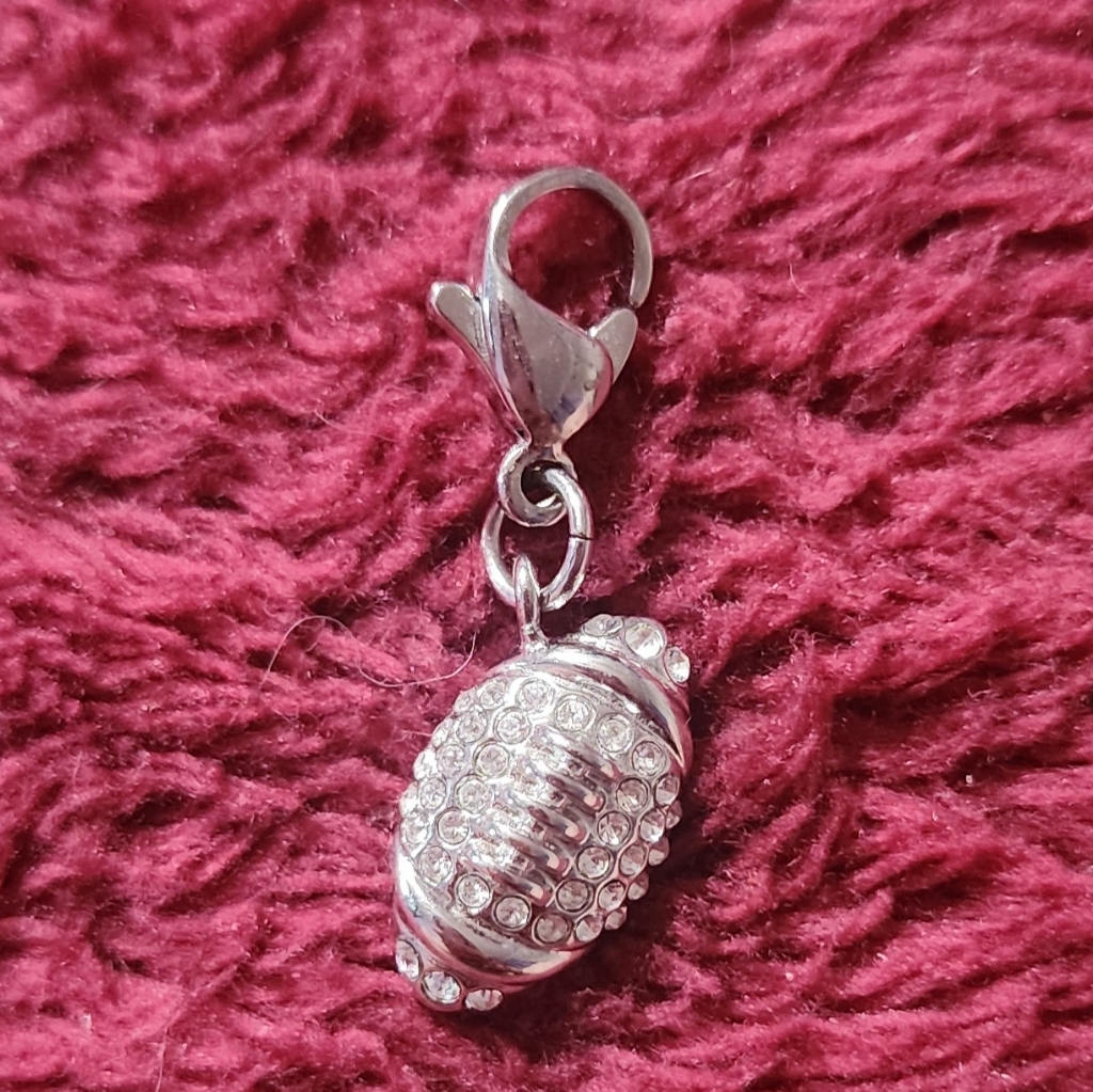 Silver Crystal Football Charm Pendant